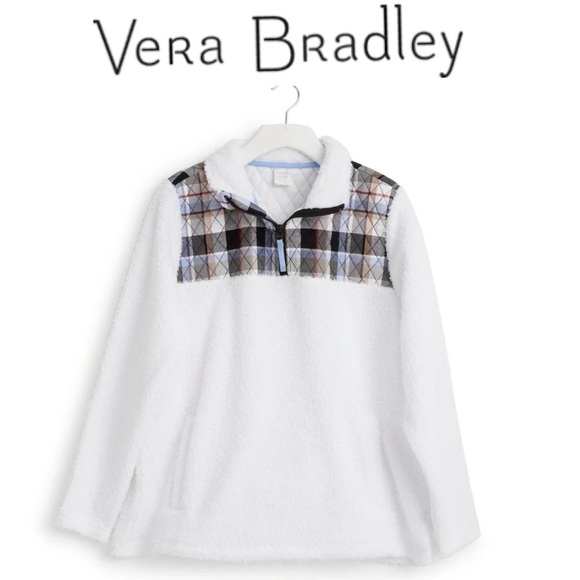 Vera Bradley Teddy Fleece Half-Zip Pullover quilted tartan detail mockneck L - Picture 1 of 12